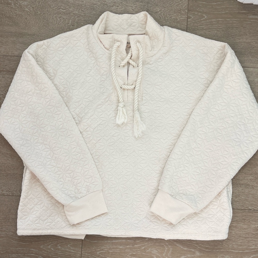 Madewell Quilted Ivory Pullover Sweater N1073 Size XL Extra Large